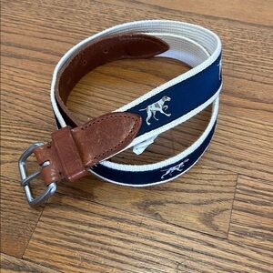 J. Crew Factory Belt Size 32 Navy Pointer Dog Leather/Fabric Animal Print Preppy